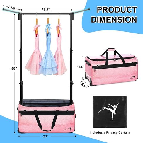 Dance Bag with Garment Rack and Curtain - 28" Glitter Dance Competition Travel Duffle Bag - Quick Privacy Changing Station, Easy Assembly, Ideal for Dance Competition, Backstage, Recital, Travel in Saudi Arabia