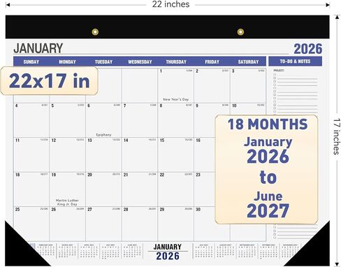 2025-2026 تقويم مكتب شهري كبير، 22 بوصة × 17 بوصة، 18 شهرًا يمتد من يناير 2025 إلى يونيو 2026، تقويم حائط كبير مع قائمة المهام والملاحظات، واقي الزوايا، للمنزل والمكتب - بسيط in Kuwait