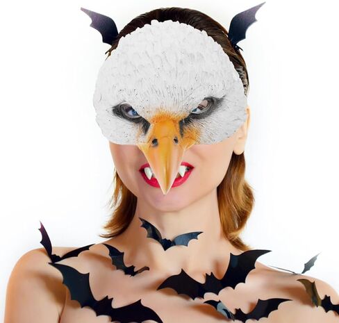 VICASKY قناع النسر زي ماردي غرا الطيور الكبار رئيس النسور أجنحة حفلة تنكرية جريئة الهالوين واقعية الغراب تأثيري الطرف الأبيض أقنعة بولي PU الكبار الببغاء روبن أصلع متعة للجنسين الحيوان نصف الوجه in Kuwait