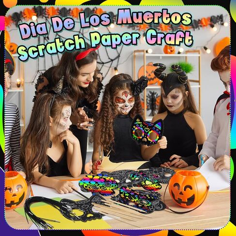 Soulchen 30 مجموعة من أقنعة الخدش ليوم الموتى Dia De Los Muertos قناع جمجمة للخدش مع حبال مرنة DIY مجموعة يدوية للمكسيكيين الكل في واحد ديكورات حفلات الهالوين المنزلية in Kuwait