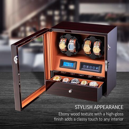 4 Watch Winder with 5 Watch Storage Space, LCD Display, Touch Control and Interior Light in Saudi Arabia