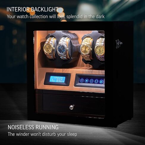 4 Watch Winder with 5 Watch Storage Space, LCD Display, Touch Control and Interior Light in Saudi Arabia