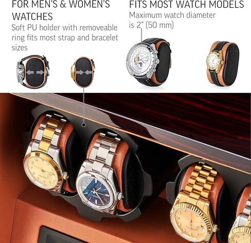 4 Watch Winder with 5 Watch Storage Space, LCD Display, Touch Control and Interior Light in Saudi Arabia