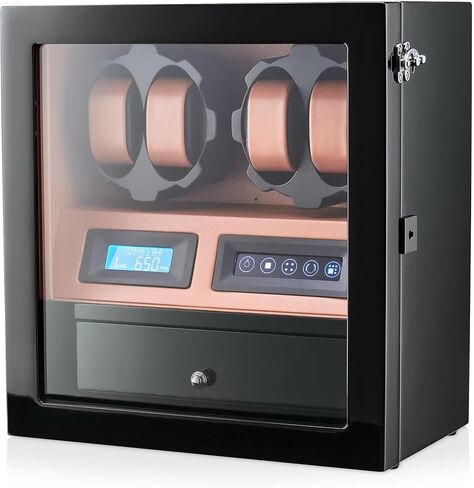 4 Watch Winder with 5 Watch Storage Space, LCD Display, Touch Control and Interior Light in Saudi Arabia