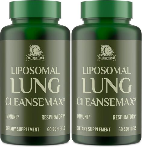 مكمل Liposomal Lung Cleansemax مع مستخلص أوراق مولين، ومستخلص فاكهة البلسان، والكيرسيتين + 13 عشبة وفيتامين، وامتصاص معزز، وتجربة تنفس منعشة، 60 كبسولة in Kuwait