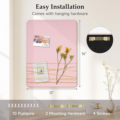 DOLLAR BOSS Bulletin Board with Velvet 16'' x 12'' Pink Cork Boards for Walls Small Pin Board Photo Display Office Wall Organizer, Jewelry Storage, Home Girls Dorm Decor with 10 Pushpins, Pink in Saudi Arabia