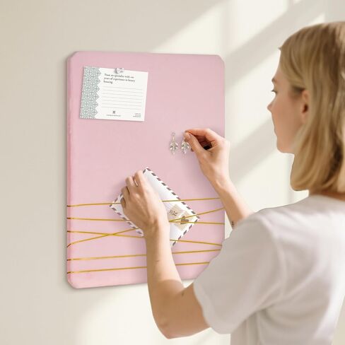 DOLLAR BOSS Bulletin Board with Velvet 16'' x 12'' Pink Cork Boards for Walls Small Pin Board Photo Display Office Wall Organizer, Jewelry Storage, Home Girls Dorm Decor with 10 Pushpins, Pink in Saudi Arabia