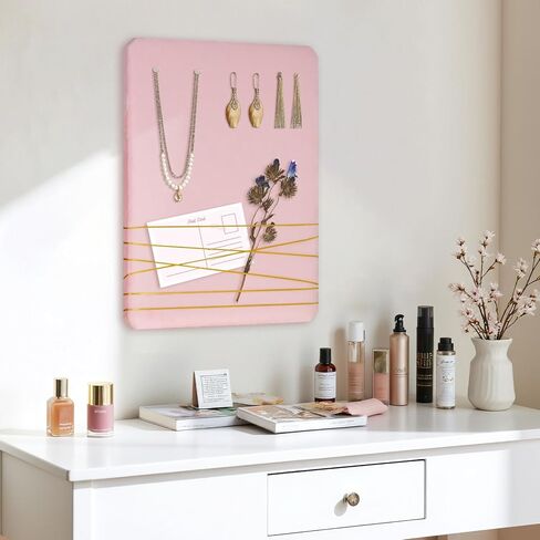 DOLLAR BOSS Bulletin Board with Velvet 16'' x 12'' Pink Cork Boards for Walls Small Pin Board Photo Display Office Wall Organizer, Jewelry Storage, Home Girls Dorm Decor with 10 Pushpins, Pink in Saudi Arabia
