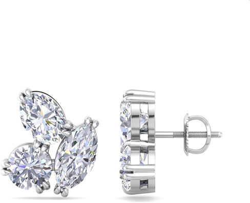 Martha Stewart 3 Carat Lab Grown Diamond Cluster Stud Earrings, Marquise, Round, Oval Shapes in 14K Gold in Saudi Arabia