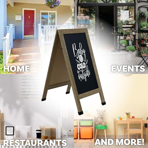 Sunnydaze Magnetic A-Frame Chalkboard Sign - Chalk Sandwich Board Sidewalk Sign - 40" x 20" - Weathered Wood - 3-Pack in Saudi Arabia