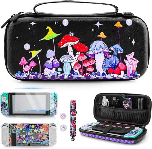 RHOTALL Mushroom Protector Carrying Case for Nintendo Switch OLED, Travel Carry Case Hard Shell Protective Cover,Screen protector, Cute Accessories Storage Pouch Bag for Switch OLED 2021 Black in Saudi Arabia