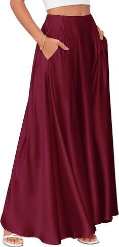 MAKABO Maxi Satin Skirts for Womens High Waisted Flowy Long A line Skirt Trendy for Office Holiday Party in Saudi Arabia