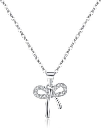 Reffeer Solid 925 Sterling Silver CZ Bow Necklace Chain for Women Teen Girls Crystal Bow Pendant Necklace Choker Bowknot in Saudi Arabia
