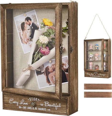 AW BRIDAL 11X16 Large Shadow Box Picture Frames Deep Shadow Boxes Display Cases with Removable Shelves and Drawers, Brown Wooden Memory Boxes for Keepsakes with Slot Christmas Decorations Gifts in Saudi Arabia