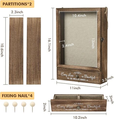AW BRIDAL 11X16 Large Shadow Box Picture Frames Deep Shadow Boxes Display Cases with Removable Shelves and Drawers, Brown Wooden Memory Boxes for Keepsakes with Slot Christmas Decorations Gifts in Saudi Arabia