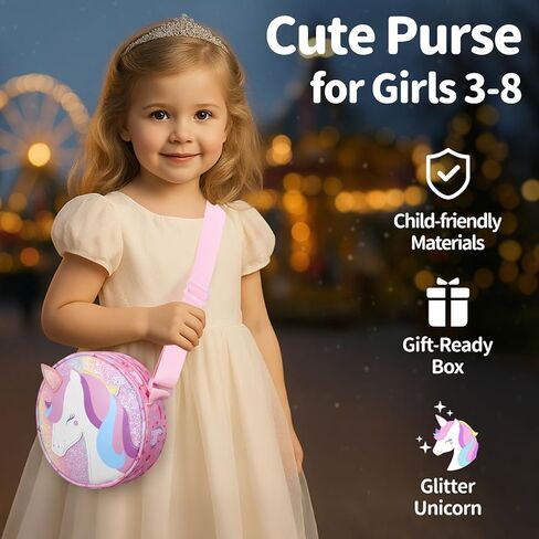 Toddler Purse with Gift Box - Girls Purse for 3 4 5 6 7 8 Year Old Girls Birthday Christmas Gifts Cute Kids Crossbody Bag with Adjustable Strap, Pink Unicorn in Saudi Arabia
