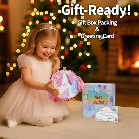 Toddler Purse with Gift Box - Girls Purse for 3 4 5 6 7 8 Year Old Girls Birthday Christmas Gifts Cute Kids Crossbody Bag with Adjustable Strap, Pink Unicorn in Saudi Arabia