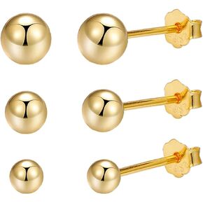 Gold Ball Earrings for Women 925 Sterling Silver Gold Stud Earrings Set, Sizes 3-5MM, 3 Pack in Saudi Arabia