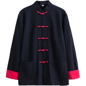 Cotton Linen Tai Chi Uniform Kung Fu Jacket Long Chinese Traditional Tang Suit Men Martial Art Jacket Black-L in Saudi Arabia