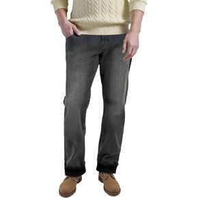 Fleece Lined Jeans for Men Regular Fit Vintage Deinm Pants Winter Warm Flannel Lined Jeans in Kuwait