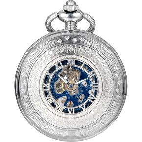 ساعة جيب Steampunk الهيكل العظمي والعتاد الميكانيكي والرياح اليدوية والأرقام الرومانية العتيقة سلسلة للرجال in Kuwait