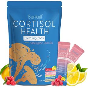 مزيج مشروب مسحوق الكورتيزول، مصنوع من جليسينات المغنيسيوم، إل-ثيانين، أشواغاندا وفيتامين د3، مكملات الكورتيزول للاسترخاء والتركيز ودعم الهدوء، نكهة عصير الليمون والتوت، 30 قيراط in Kuwait