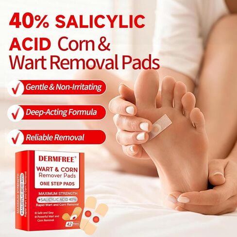 وسادات لإزالة الثآليل لأصابع القدم والقدمين، 40% حمض الساليسيليك، محلول آمن وفعال للعناية بالقدم (42 وسادة) in Kuwait