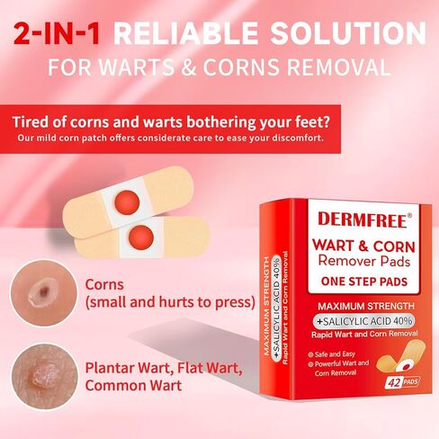 وسادات لإزالة الثآليل لأصابع القدم والقدمين، 40% حمض الساليسيليك، محلول آمن وفعال للعناية بالقدم (42 وسادة) in Kuwait