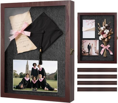 AW BRIDAL 11X16 Large Shadow Box Picture Frames Deep Shadow Boxes Display Cases with Removable Shelves and Drawers, Brown Wooden Memory Boxes for Keepsakes with Slot Christmas Decorations Gifts in Saudi Arabia
