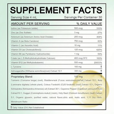 قطرات دعم الغدة الدرقية من كيندل - تركيبة قطرات سائلة من أكتورا مع السيلينيوم واليود والأشواغاندا والزنك لدعم الطاقة والتمثيل الغذائي، بنكهة التوت، 4 أونصة سائلة in Kuwait