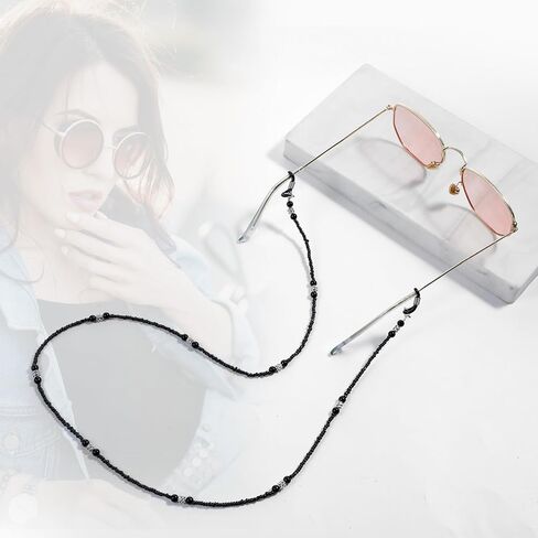قطعتان من سلسلة النظارات المطرزة للنساء، حزام حامل النظارات الشمسية قابل للتعديل، قلادة بحبل من الأكريليك بتصميم خرز كريستالي in Kuwait