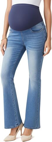 BISUAL Maternity Jeans Over The Belly Slim Stretch Flare Maternity Pants Casual Belly Bell Bottoms Maternity Work Pants in Saudi Arabia