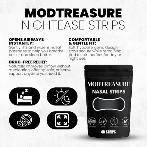 Anti Snoring Nasal Strips 40 Count – Magnetic Nose Strips for Breathing, Gentle & Hypoallergenic Nose Strips for Breathing, Instantly Open Airways for Easy Breathing & Natural Sleep Aid. in Saudi Arabia