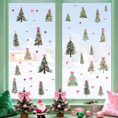 Winter Tree Window Clings Watercolor Tree Window Decals Double Sided Small Pine Tree Wall Stickers Removable Forest Green Tree Wall Stickers Peel and Stick Winter Tree Window Wall Stickers in Kuwait