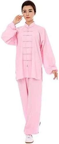 زي TaiChi، ملابس تاي تشي، زي تاي تشي النسائي، زي تاي تشي الصيني التقليدي من القطن بالإضافة إلى بدلات تاي تشي الحريرية، ملابس الفنون القتالية بأكمام طويلة، ملابس كونغ فو للتمارين الصباحية (وردي_كبير) in Kuwait