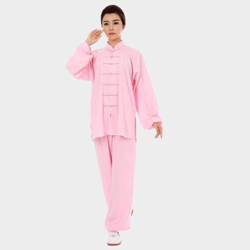 زي TaiChi، ملابس تاي تشي، زي تاي تشي النسائي، زي تاي تشي الصيني التقليدي من القطن بالإضافة إلى بدلات تاي تشي الحريرية، ملابس الفنون القتالية بأكمام طويلة، ملابس كونغ فو للتمارين الصباحية (وردي_كبير) in Kuwait