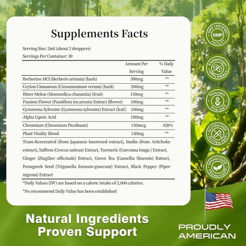 Berberine Supplement with Ceylon Cinnamon Liquid Drops for Women, with Bitter Melon, Passionflower, Saffron – Advanced Absorption, Vegan, Non-GMO, Gluten-Free, 2 FL OZ in Saudi Arabia