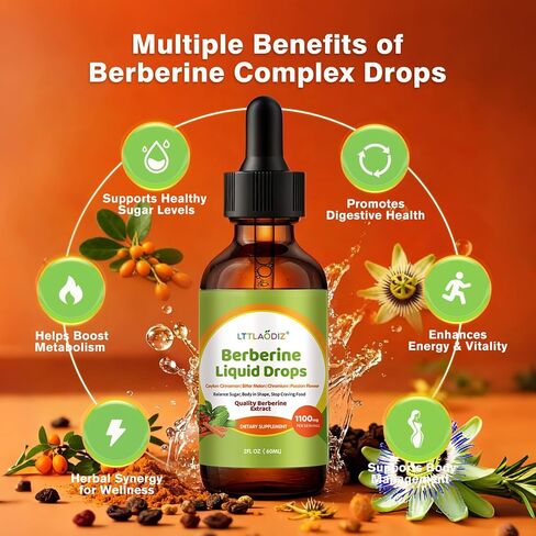 Berberine Supplement with Ceylon Cinnamon Liquid Drops for Women, with Bitter Melon, Passionflower, Saffron – Advanced Absorption, Vegan, Non-GMO, Gluten-Free, 2 FL OZ in Saudi Arabia