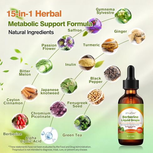 Berberine Supplement with Ceylon Cinnamon Liquid Drops for Women, with Bitter Melon, Passionflower, Saffron – Advanced Absorption, Vegan, Non-GMO, Gluten-Free, 2 FL OZ in Saudi Arabia