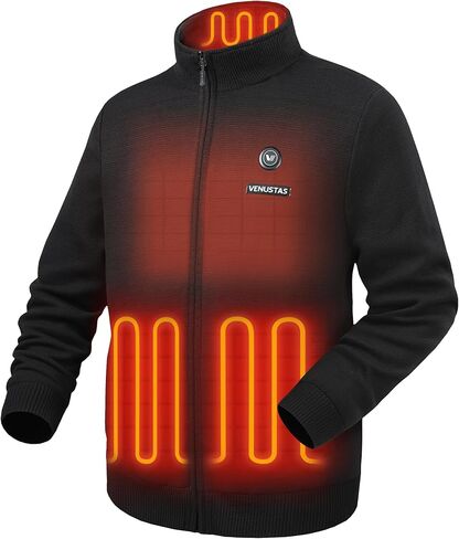 Venustas Men’s Heated Sweater Jacket with Battery, Soft Electric Knit Jacket for Warm Layer for Outdoor & Everyday Use in Saudi Arabia