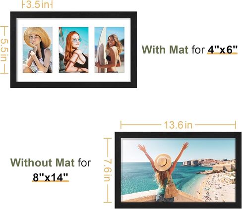 مجموعة إطارات صور Vitanly مقاس 8x14، تعرض 3 قطع صور 4x6 مع حصيرة، إطار صورة مجمعة للعرض الأفقي أو الرأسي، أسود، عبوة واحدة in Kuwait