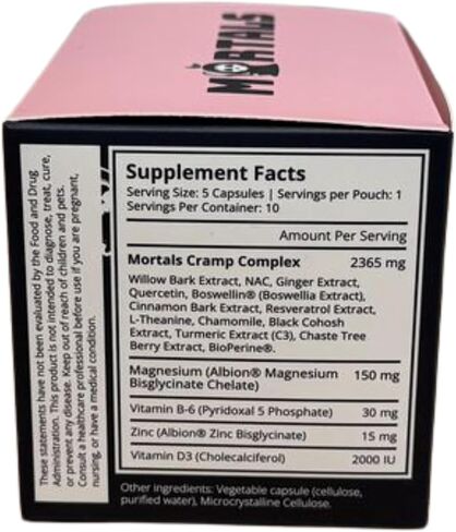 Mortals Cramp Crusher - Women's Monthly Wellness Supplement - Chasteberry, Magnesium Bisglycinate, Vitamin B6, Black Cohosh - Vegan, cGMP, Single-Serve Pouches (50 Capsules) in Saudi Arabia