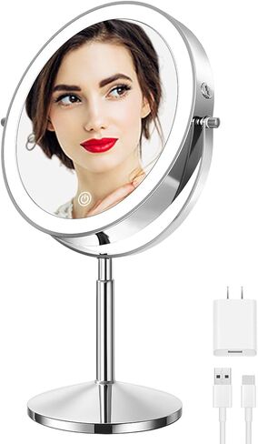 Large 9" Professional Lighted Makeup Mirror - Height & Brightness Adjustable, Rechargeable 2-Sided 1x/10x Magnifying HD Brighter Mirror - 88 Surgical-grade LEDs, 3 Colors Dimmable, 360° Swivel (Black) in Saudi Arabia