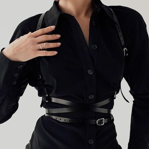 Punk Female Belt Waist Seal Women's Suspenders Skirt Hem Shoulder Belt Functional Style Detachable PU Leather Suspenders in Kuwait