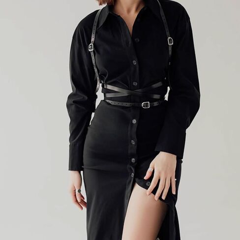 Punk Female Belt Waist Seal Women's Suspenders Skirt Hem Shoulder Belt Functional Style Detachable PU Leather Suspenders in Kuwait