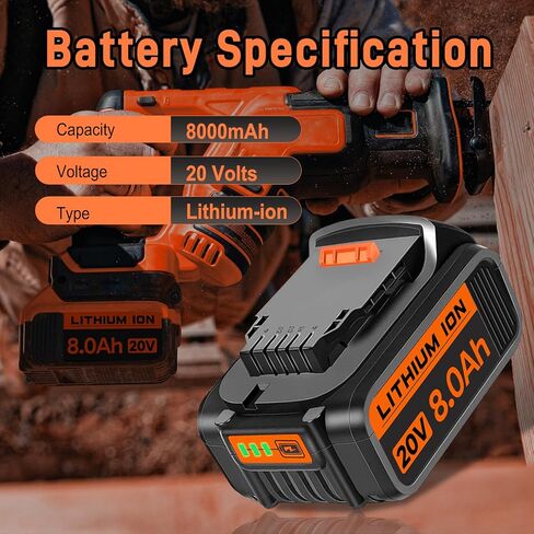 2 Pack 8000mAh 20V Replacement for Dewalt 20V Max Battery Compatible with Dewalt 20V Battery DCB200 DCB210 DCB203 DCB206 DCB202 DCB204 Fit for Dewalt Battery 20V Power Tools (2pack-1) in Saudi Arabia