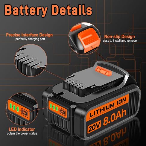 2 Pack 8000mAh 20V Replacement for Dewalt 20V Max Battery Compatible with Dewalt 20V Battery DCB200 DCB210 DCB203 DCB206 DCB202 DCB204 Fit for Dewalt Battery 20V Power Tools (2pack-1) in Saudi Arabia