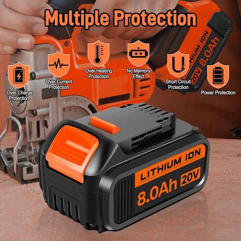 2 Pack 8000mAh 20V Replacement for Dewalt 20V Max Battery Compatible with Dewalt 20V Battery DCB200 DCB210 DCB203 DCB206 DCB202 DCB204 Fit for Dewalt Battery 20V Power Tools (2pack-1) in Saudi Arabia