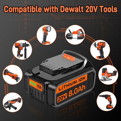 2 Pack 8000mAh 20V Replacement for Dewalt 20V Max Battery Compatible with Dewalt 20V Battery DCB200 DCB210 DCB203 DCB206 DCB202 DCB204 Fit for Dewalt Battery 20V Power Tools (2pack-1) in Saudi Arabia