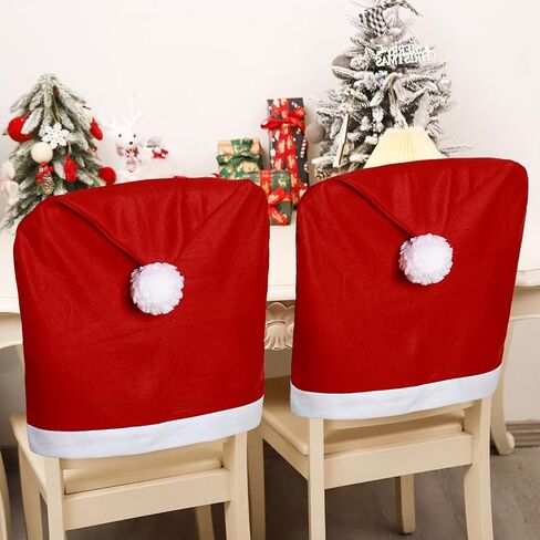 4PCS Christmas Chair Covers, Christmas Decoration Santa Claus Hat, Chair Slipcover Xmas Chair Back Cover for Christmas Dinning Room Decoration in Saudi Arabia